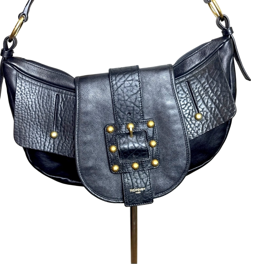 Yves Saint Laurent Rive Gauche Hobo Shoulder Bag Black Leather Large - Picture 4 of 13